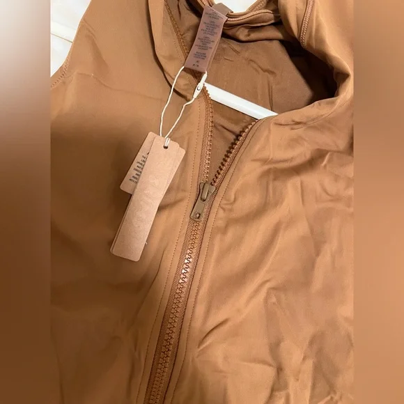 NWT SKIMS almond- High Neck One Piece Swimsuit with Sleek Zip Front - Picture 6 of 9